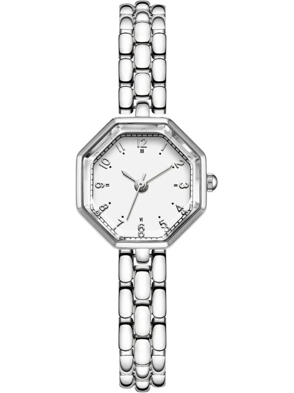 Women’s Silver Octagonal Small Face Bracelet Quartz Movement Elegant Wrist Watch